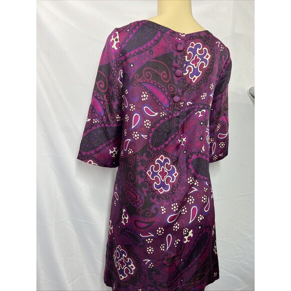 Banana Republic Silk Purple Pink Paisley Print 3/4 Sleeve Pleated Dress Size 2 - Picture 7 of 16